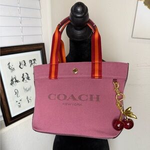 Coach canvas Tote Bag with Cherry Charm‎